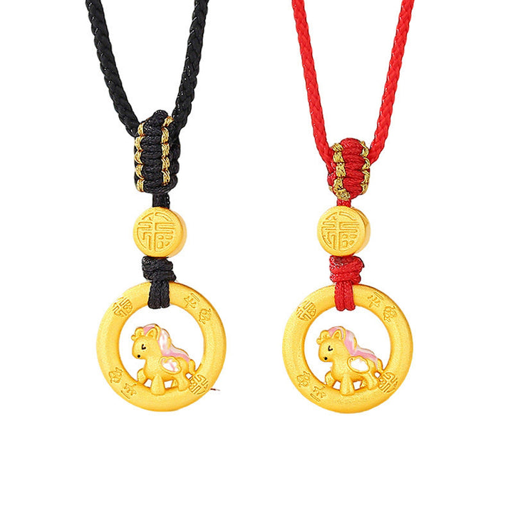 Buddha Stones Collana con ciondolo in argento sterling 925 con fibbia della pace dell'anno del cavallo e carattere Fu, simbolo della fortuna - image 13