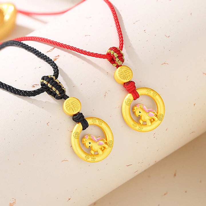 Buddha Stones Collana con ciondolo in argento sterling 925 con fibbia della pace dell'anno del cavallo e carattere Fu, simbolo della fortuna - image 12