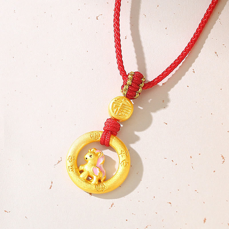 Buddha Stones Collana con ciondolo in argento sterling 925 con fibbia della pace dell'anno del cavallo e carattere Fu, simbolo della fortuna - Collana con filo rosso a forma di cavallo - image 8