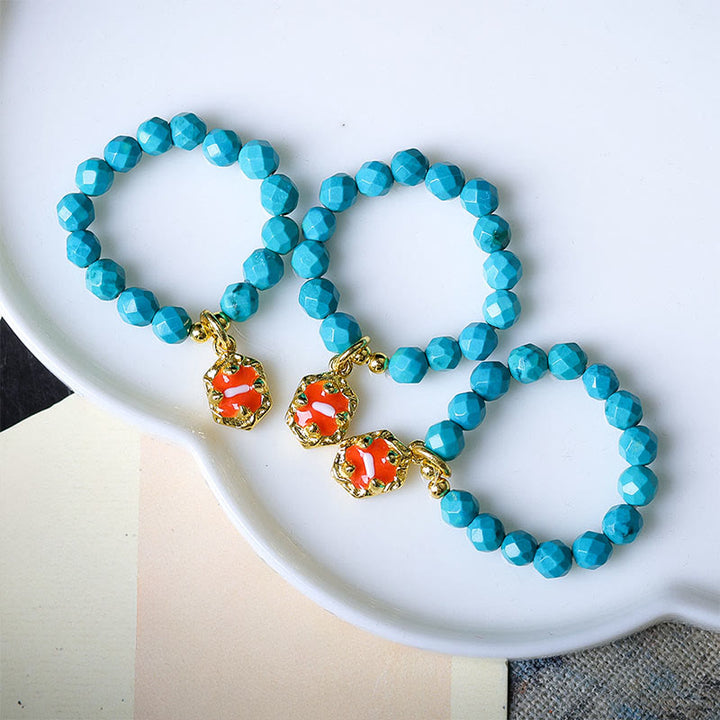 Anello elastico con perline sfaccettate in turchese ultrafine da 4 mm, motivo Buddha Stones - image 4