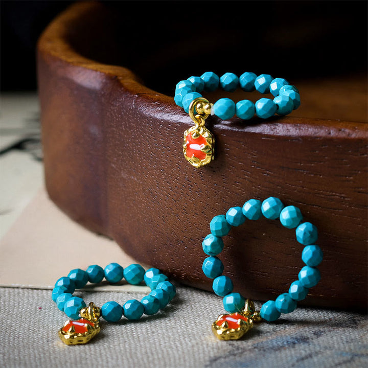 Anello elastico con perline sfaccettate in turchese ultrafine da 4 mm, motivo Buddha Stones - image 6