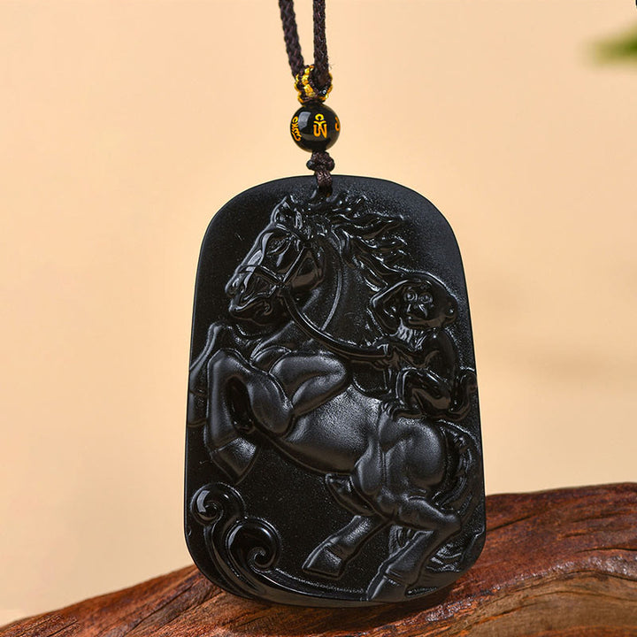 Collana con ciondolo in ossidiana nera naturale dell'anno del cavallo , Buddha Stones - Ossidiana nera (Purificazione♥Trasformazione) - image 0