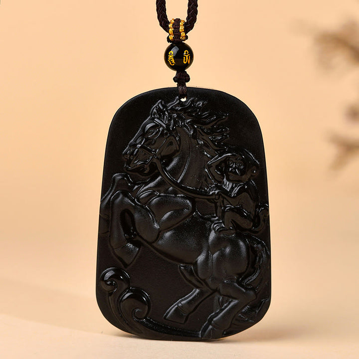 Collana con ciondolo in ossidiana nera naturale dell'anno del cavallo , Buddha Stones - image 2
