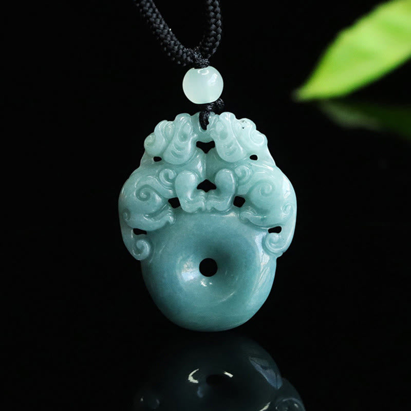 Collana con ciondolo a corda per la fortuna e la ricchezza con fibbia della pace in giada PiXiu con Buddha Stones - PiXiu (Ricchezza♥Fortuna) - image 0
