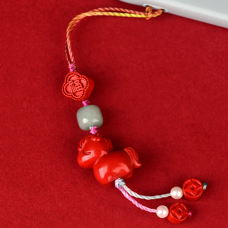 Decorazione da appendere al telefono con carattere Fu, cinabro naturale, anno del cavallo , Buddha Stones - image 2