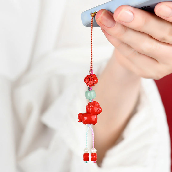 Decorazione da appendere al telefono con carattere Fu, cinabro naturale, anno del cavallo , Buddha Stones - image 4
