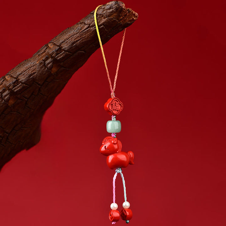 Decorazione da appendere al telefono con carattere Fu, cinabro naturale, anno del cavallo , Buddha Stones - image 3