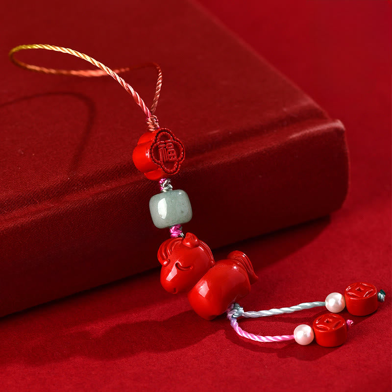 Decorazione da appendere al telefono con carattere Fu, cinabro naturale, anno del cavallo , Buddha Stones - image 1