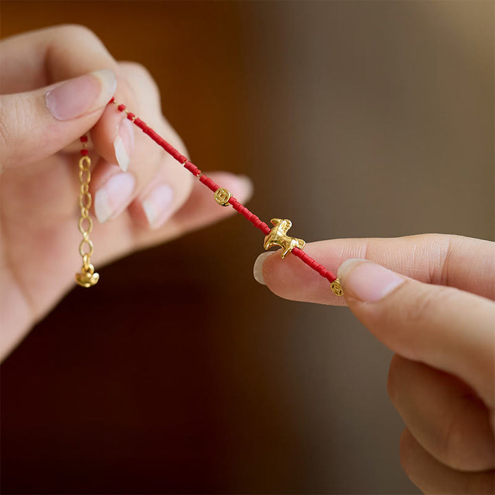 Bracciale della prosperità in vetro rosso Liuli dell'anno del cavallo, in argento sterling 925 placcato oro Buddha Stones - image 5