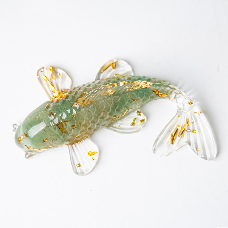 Decorazione portafortuna in resina epossidica con schegge di cristallo di pesce koi Buddha Stones  - Avventurina verde (60*40*20 mm) - image 12