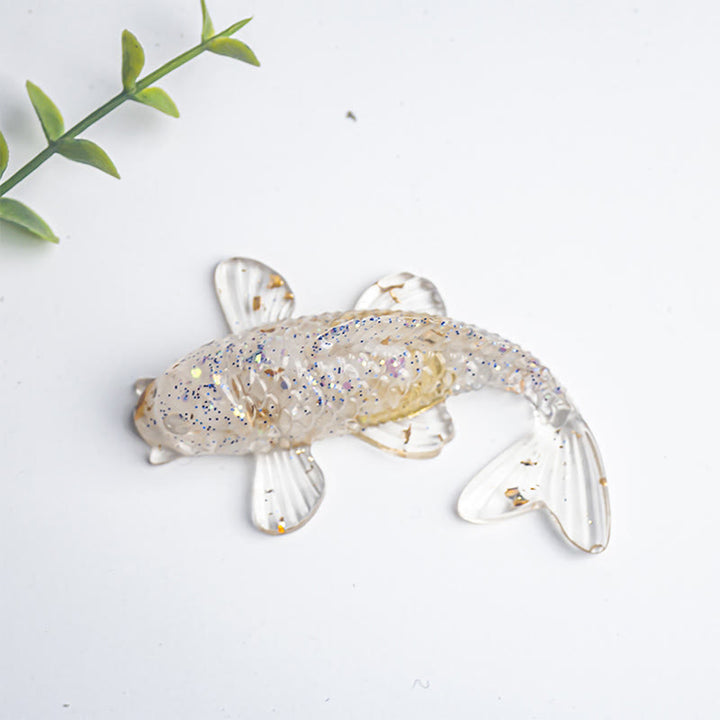 Decorazione portafortuna in resina epossidica con schegge di cristallo di pesce koi Buddha Stones  - Turchese bianco (60*40*20 mm) - image 18
