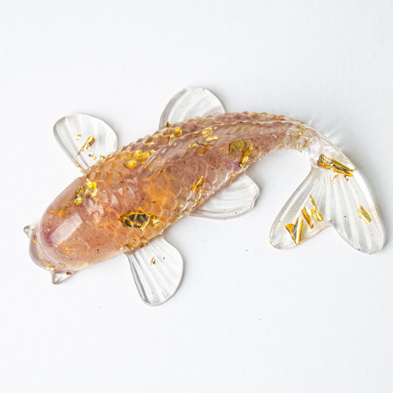 Decorazione portafortuna in resina epossidica con schegge di cristallo di pesce koi Buddha Stones  - Quarzo fragola (60*40*20 mm) - image 16