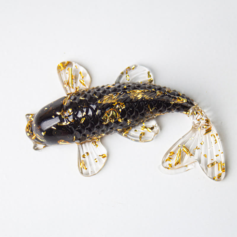 Decorazione portafortuna in resina epossidica con schegge di cristallo di pesce koi Buddha Stones  - Ossidiana nera (60*40*20 mm) - image 6