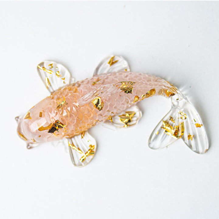 Decorazione portafortuna in resina epossidica con schegge di cristallo di pesce koi Buddha Stones  - Cristallo rosa (60*40*20 mm) - image 10