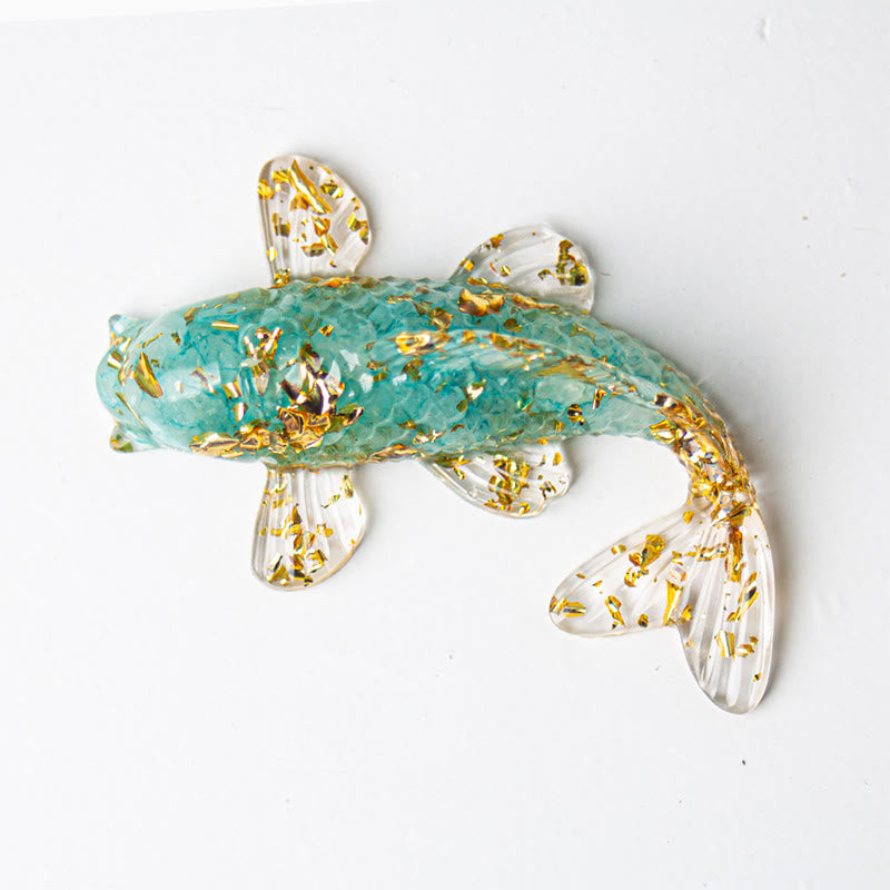 Decorazione portafortuna in resina epossidica con schegge di cristallo di pesce koi Buddha Stones  - Acquamarina (60*40*20mm) - image 22