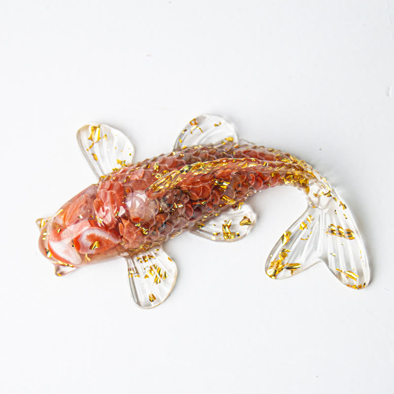 Decorazione portafortuna in resina epossidica con schegge di cristallo di pesce koi Buddha Stones  - Agata rossa (60*40*20 mm) - image 24