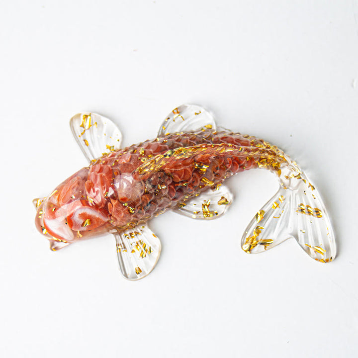 Decorazione portafortuna in resina epossidica con schegge di cristallo di pesce koi Buddha Stones  - Agata rossa (60*40*20 mm) - image 24