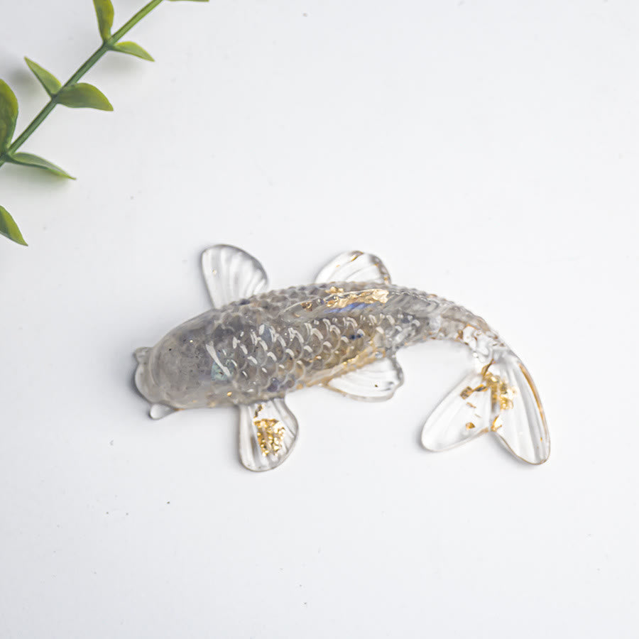 Decorazione portafortuna in resina epossidica con schegge di cristallo di pesce koi Buddha Stones  - Labradorite (60*40*20 mm) - image 14