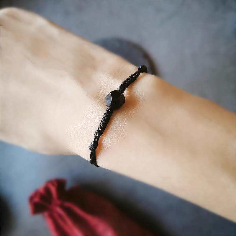 Braccialetto di forza intrecciato in corda di ossidiana nera naturale Buddha Stones - image 5