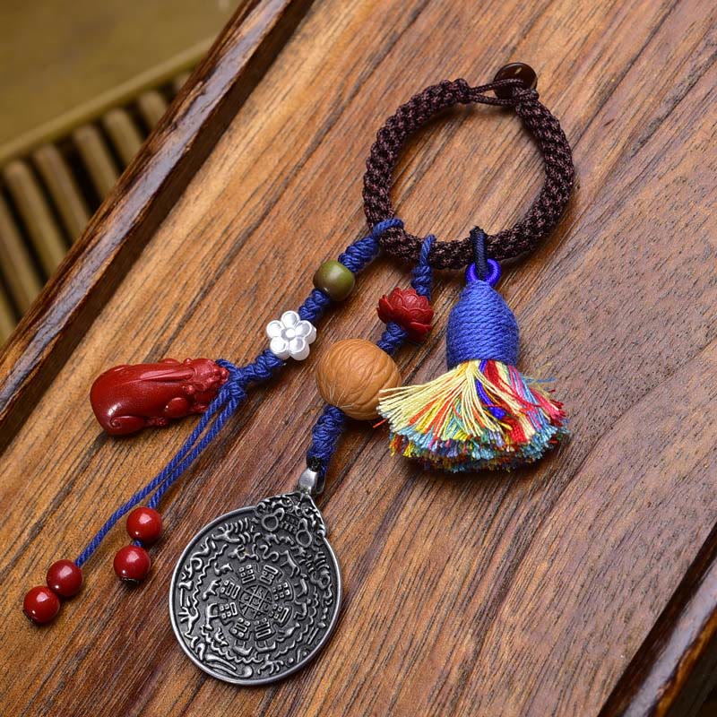 Buddha Stones Zodiaco cinese Nove palazzi Otto diagrammi Buddha Dzi Bead Serenità Portachiavi - Loto - image 1