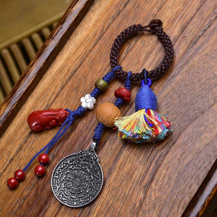 Buddha Stones Zodiaco cinese Nove palazzi Otto diagrammi Buddha Dzi Bead Serenità Portachiavi - Loto - image 1