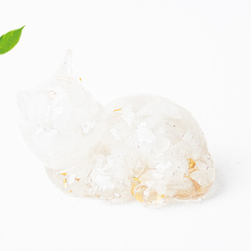 Decorazione positiva per piccoli gatti in resina epossidica con schegge di cristallo Buddha Stones  - Turchese bianco (32*43*53mm) - image 3