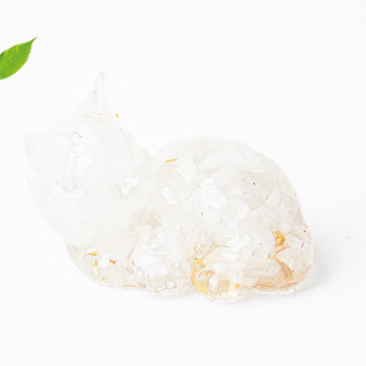 Decorazione positiva per piccoli gatti in resina epossidica con schegge di cristallo Buddha Stones  - Turchese bianco (32*43*53mm) - image 3