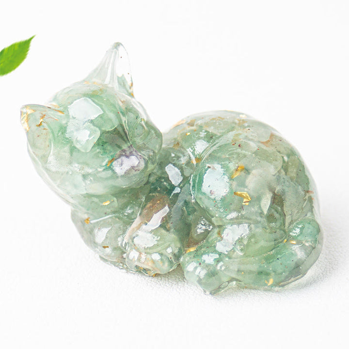 Decorazione positiva per piccoli gatti in resina epossidica con schegge di cristallo Buddha Stones  - Avventurina verde (32*43*53mm) - image 15