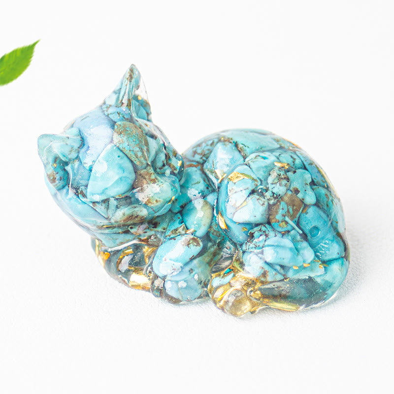 Decorazione positiva per piccoli gatti in resina epossidica con schegge di cristallo Buddha Stones  - Turchese (32*43*53mm) - image 17