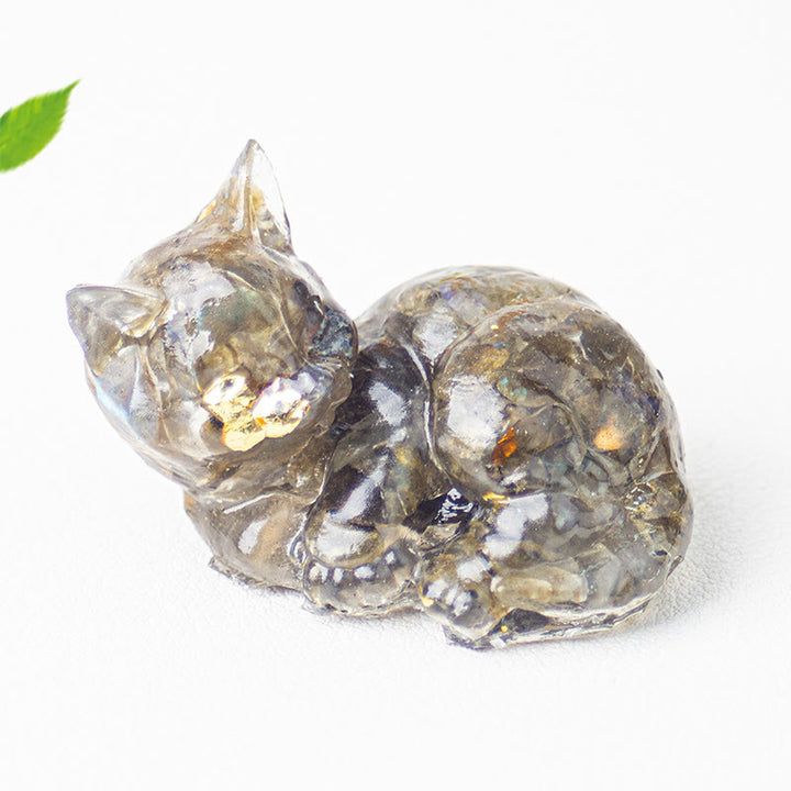 Decorazione positiva per piccoli gatti in resina epossidica con schegge di cristallo Buddha Stones  - Labradorite (32*43*53mm) - image 13
