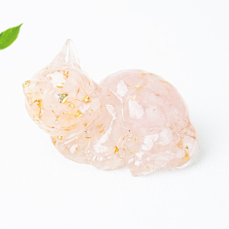 Decorazione positiva per piccoli gatti in resina epossidica con schegge di cristallo Buddha Stones  - Cristallo rosa (32*43*53mm) - image 7