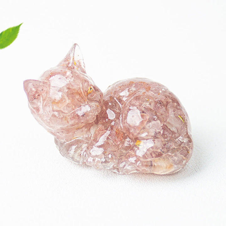 Decorazione positiva per piccoli gatti in resina epossidica con schegge di cristallo Buddha Stones  - Quarzo fragola (32*43*53mm) - image 5