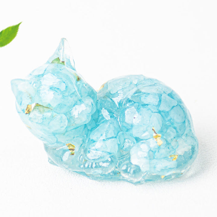 Decorazione positiva per piccoli gatti in resina epossidica con schegge di cristallo Buddha Stones  - Acquamarina (32*43*53mm) - image 9