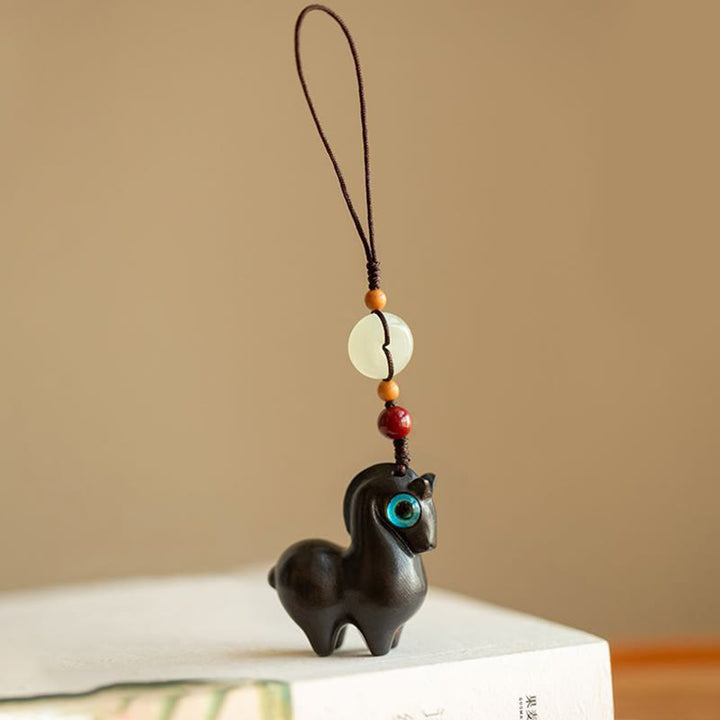 Portachiavi Buddha Stones, anno del cavallo, piccola foglia, sandalo rosso, sandalo verde, legno di ebano, calma - Legno di ebano - Corda normale - image 3