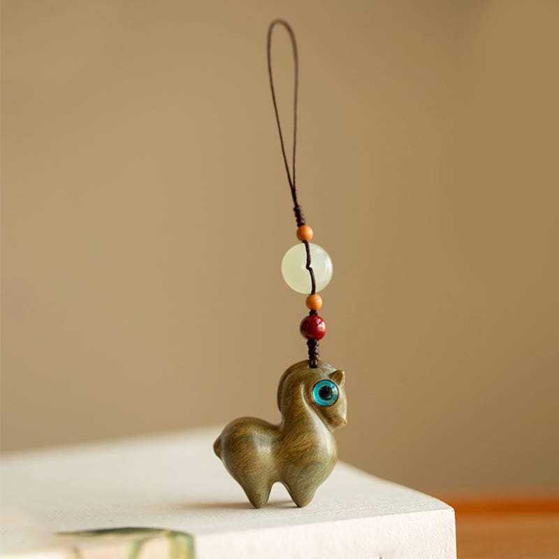 Portachiavi Buddha Stones, anno del cavallo, piccola foglia, sandalo rosso, sandalo verde, legno di ebano, calma - Sandalo verde - Corda normale - image 11