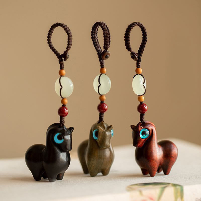 Portachiavi Buddha Stones, anno del cavallo, piccola foglia, sandalo rosso, sandalo verde, legno di ebano, calma - image 1