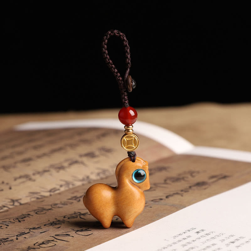 Buddha Stones Anno del Cavallo Piccola Foglia Sandalo Rosso Calma Portachiavi Decorazione da Appendere al Telefono - Sandalo - Portachiavi - image 5