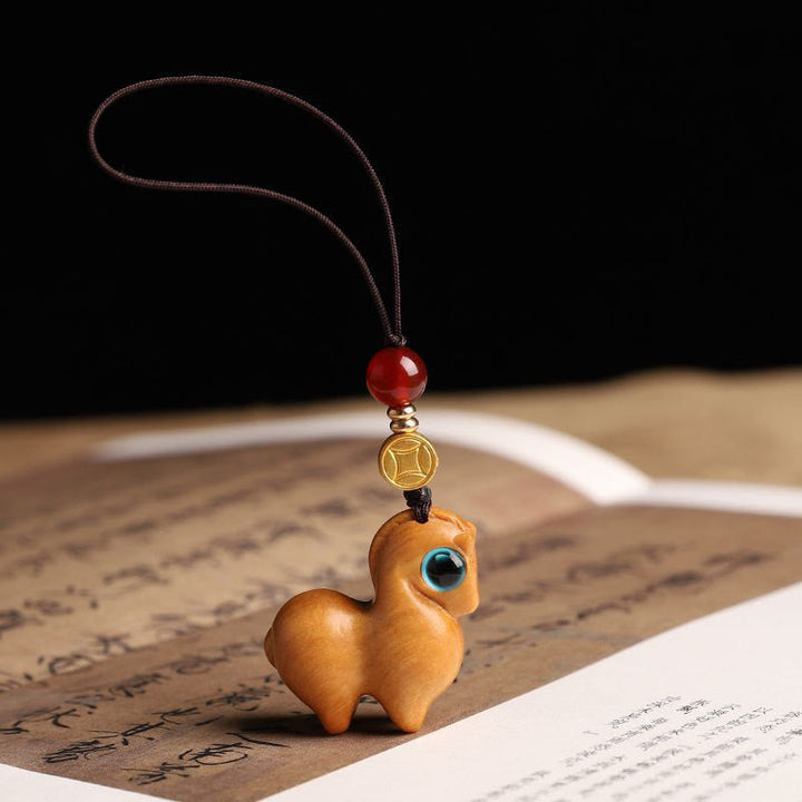Buddha Stones Anno del Cavallo Piccola Foglia Sandalo Rosso Calma Portachiavi Decorazione da Appendere al Telefono - Sandalo - Decorazione da appendere al telefono - image 7