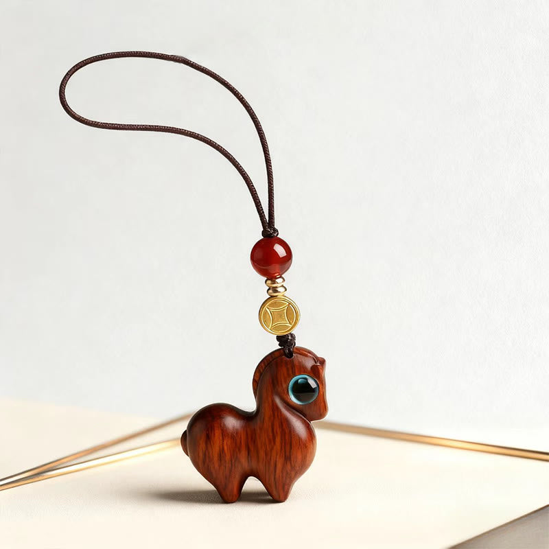 Buddha Stones Anno del Cavallo Piccola Foglia Sandalo Rosso Calma Portachiavi Decorazione da Appendere al Telefono - image 2