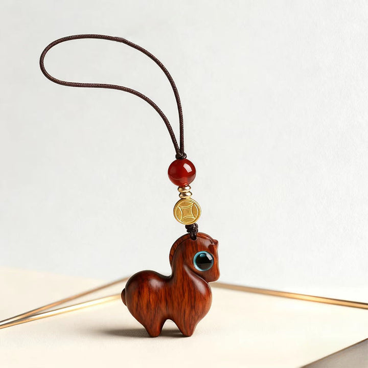 Buddha Stones Anno del Cavallo Piccola Foglia Sandalo Rosso Calma Portachiavi Decorazione da Appendere al Telefono - image 2