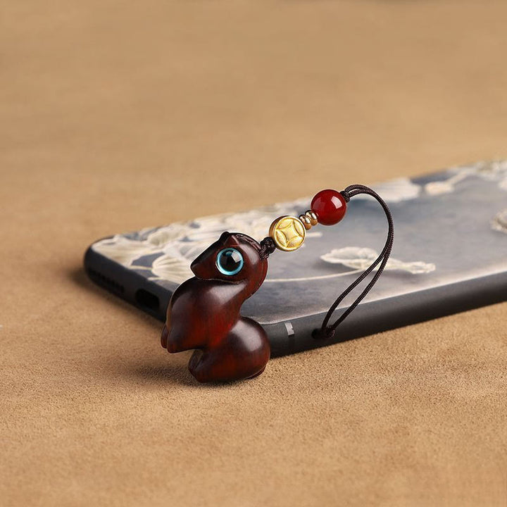 Buddha Stones Anno del Cavallo Piccola Foglia Sandalo Rosso Calma Portachiavi Decorazione da Appendere al Telefono - image 3