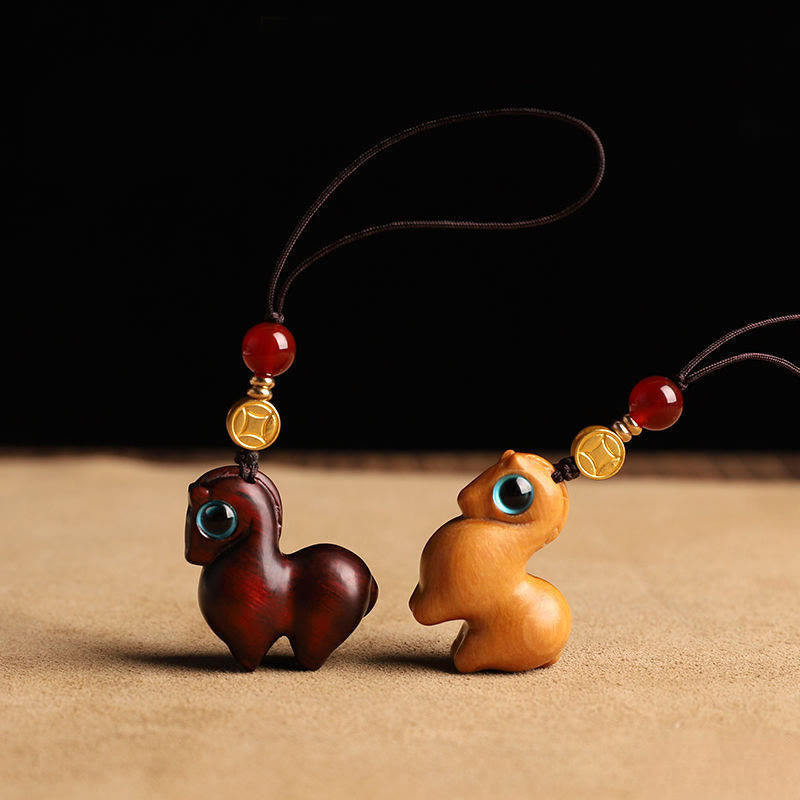 Buddha Stones Anno del Cavallo Piccola Foglia Sandalo Rosso Calma Portachiavi Decorazione da Appendere al Telefono - image 8