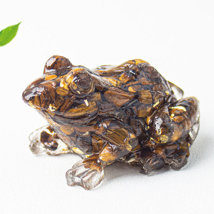 Statua decorativa della passione della rana di piccole dimensioni in resina gocciolante Buddha Stones - Occhio di tigre (65*55*38mm) - image 16