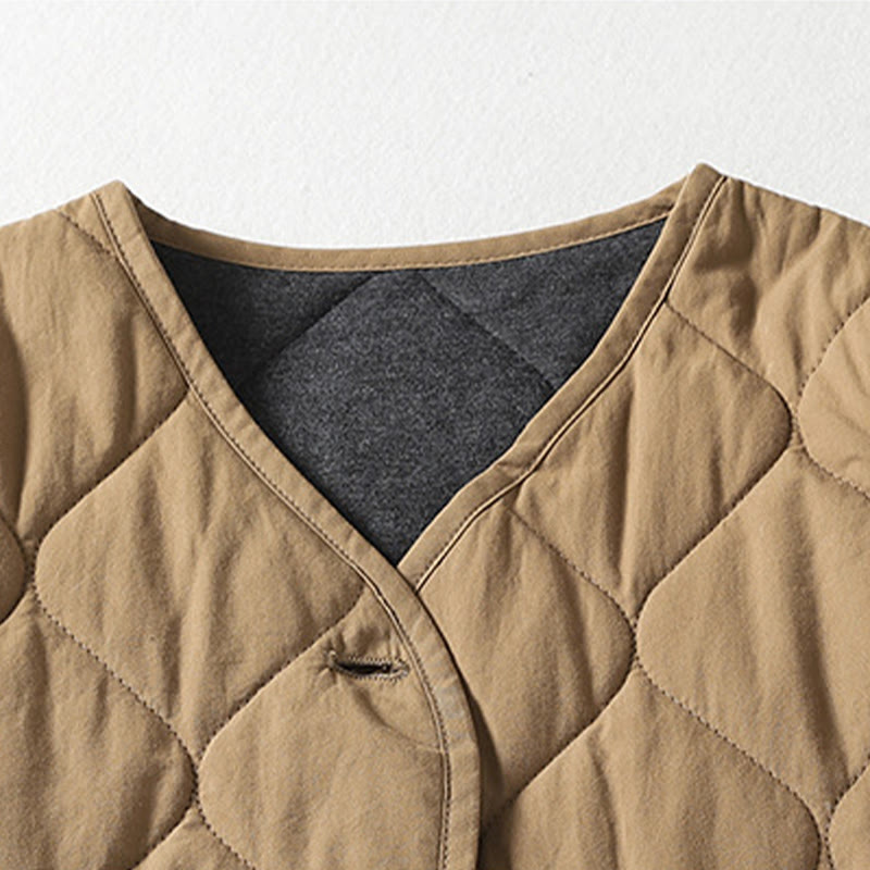 Cappotto da donna in cotone con tasche, maniche lunghe, scollo a V, bottoni semplici , Buddha Stones - image 2