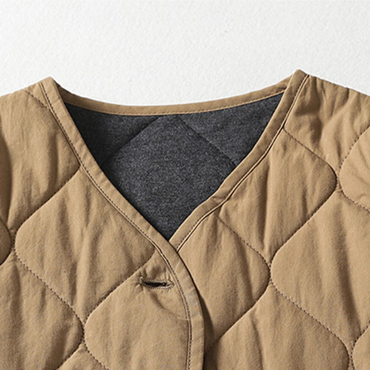 Cappotto da donna in cotone con tasche, maniche lunghe, scollo a V, bottoni semplici , Buddha Stones - image 2