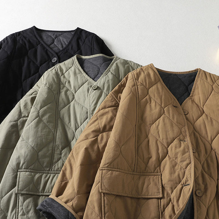 Cappotto da donna in cotone con tasche, maniche lunghe, scollo a V, bottoni semplici , Buddha Stones - image 8