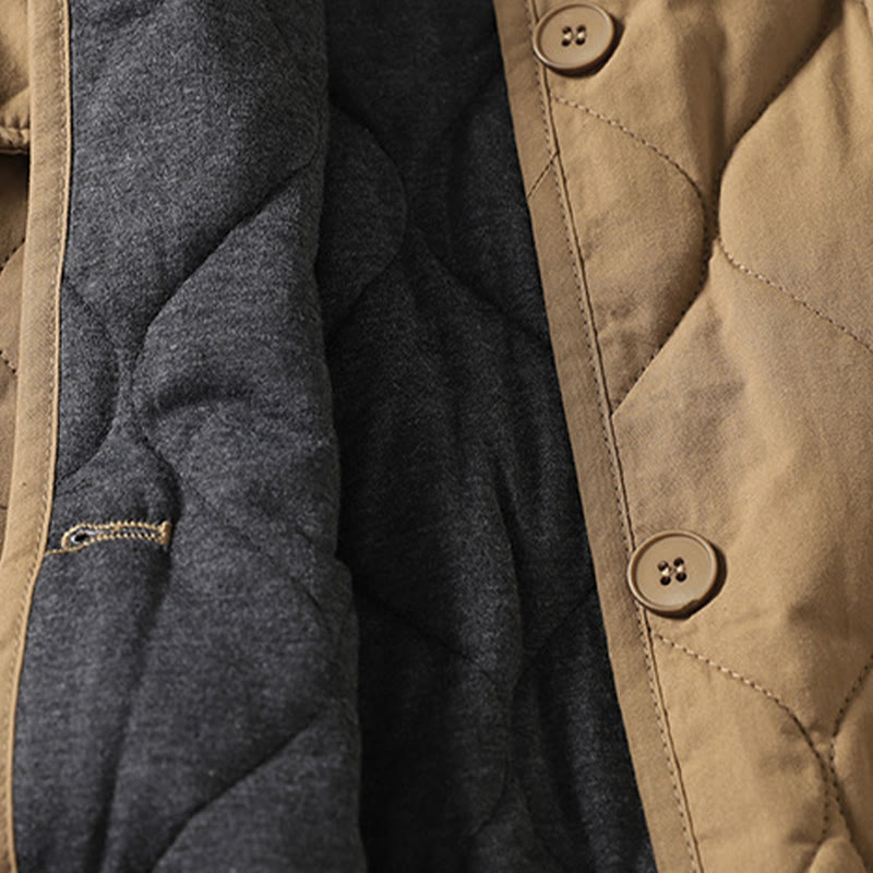 Cappotto da donna in cotone con tasche, maniche lunghe, scollo a V, bottoni semplici , Buddha Stones - image 3