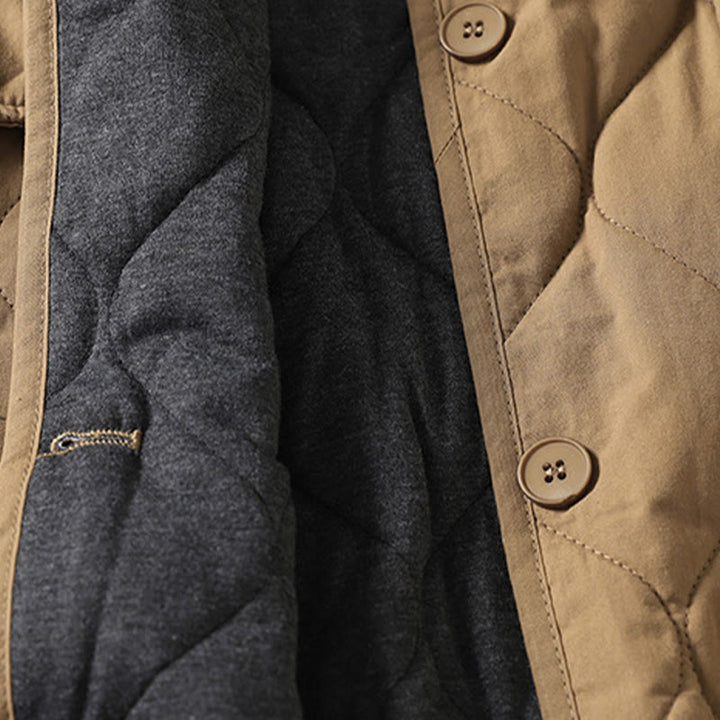 Cappotto da donna in cotone con tasche, maniche lunghe, scollo a V, bottoni semplici , Buddha Stones - image 3