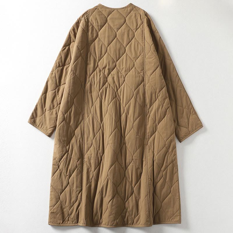 Cappotto da donna in cotone con tasche, maniche lunghe, scollo a V, bottoni semplici , Buddha Stones - image 1