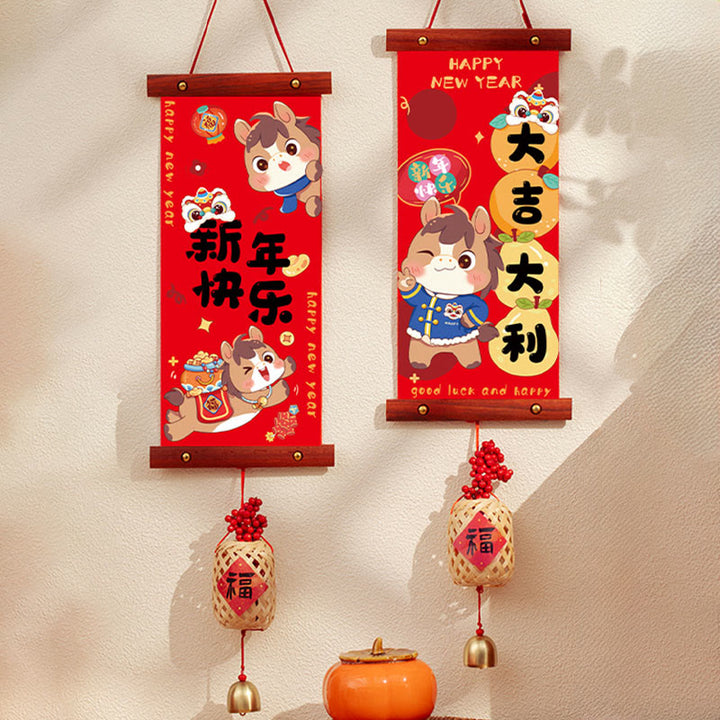 Buddha Stones Anno del Cavallo Capodanno cinese Festa di primavera Buona fortuna Decorazione appesa - Buon anno, stile Fu Charm 15*60 cm - image 11